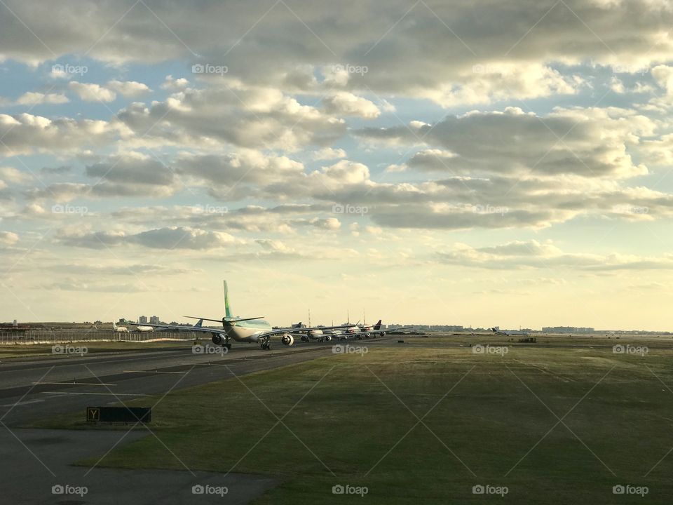 Friday rush hour, JFK style! Long line of aircrafts on the runway waiting to take off at JFK airport. #JFK #traffic