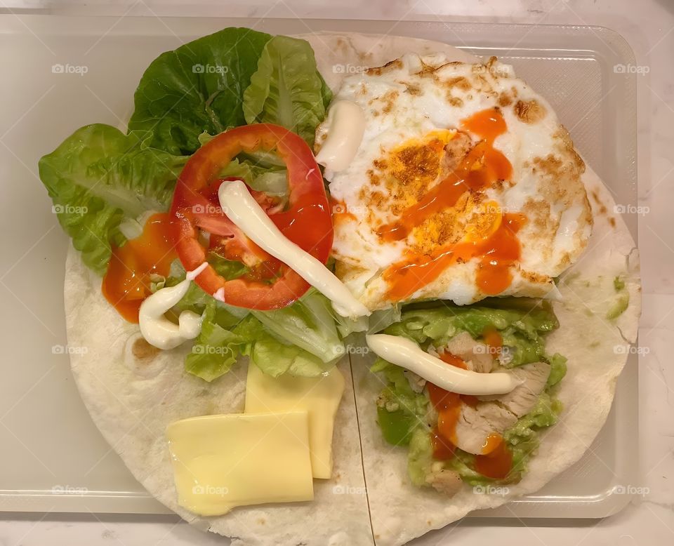 fresh salad egg avocado taco