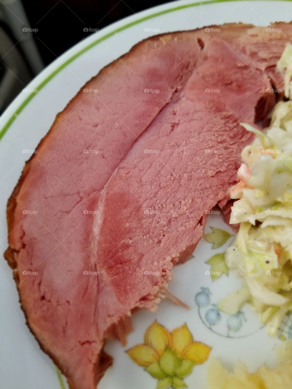 coleslaw and potatoes with ham