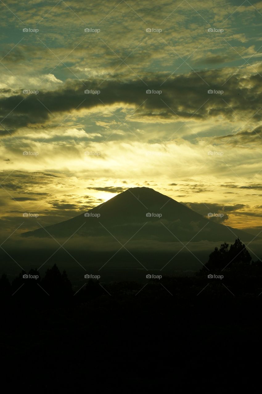 gold sky and Fuji