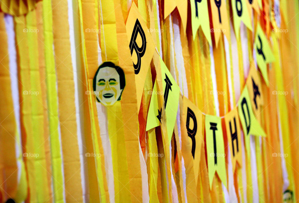 Yellow themed party, flaglet, caricature, birthday banner