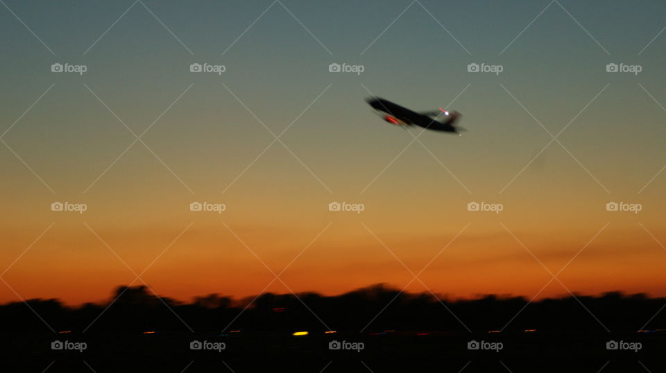 Sunset, Airplane, Sky, No Person, Dawn