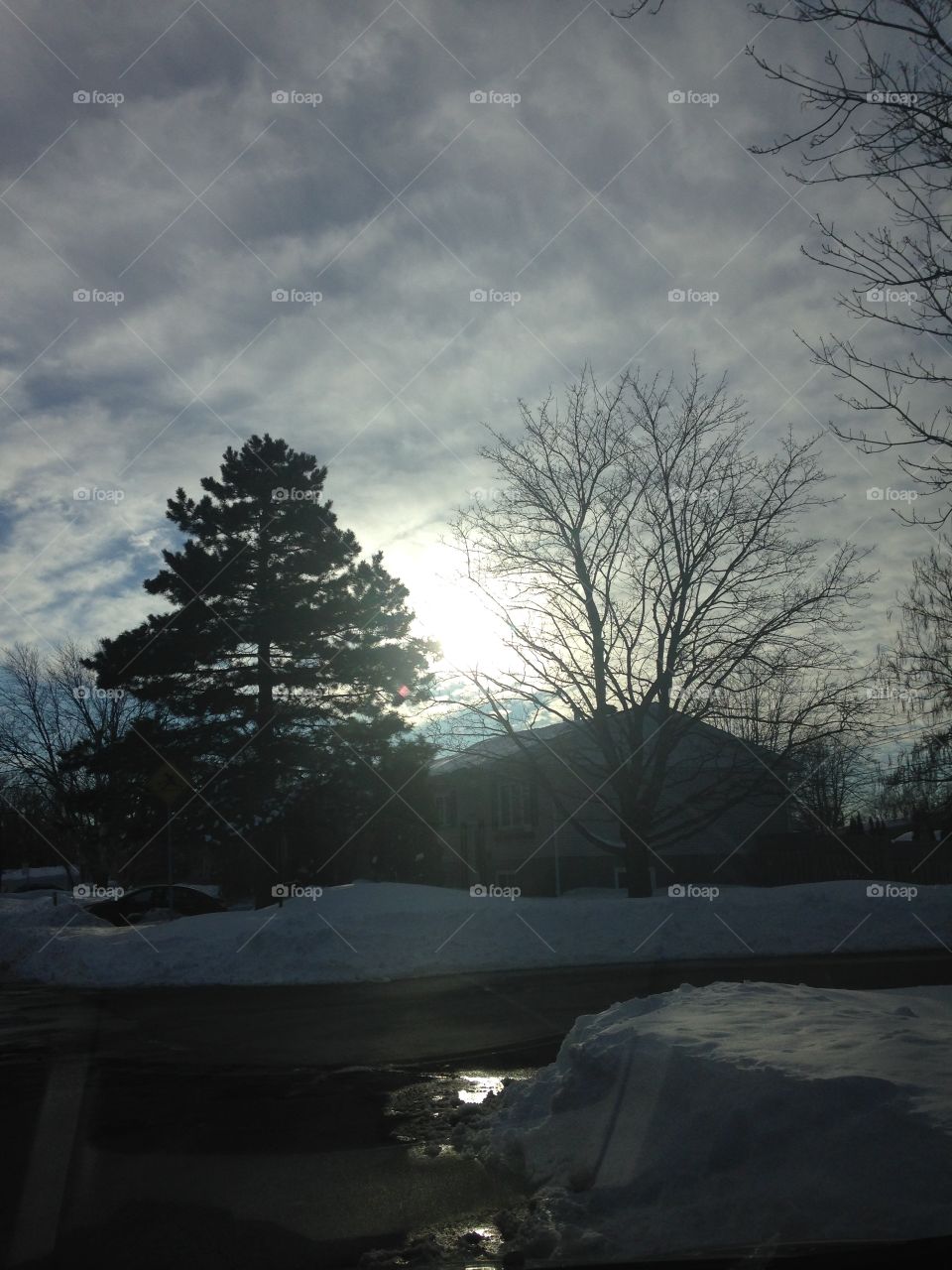 Beautiful sun in the sky in winter