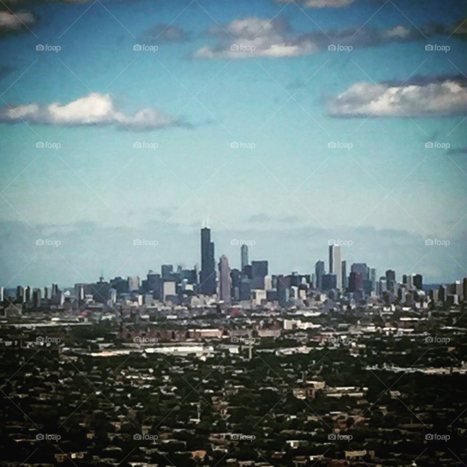 Distant City. Flying above Chicago.