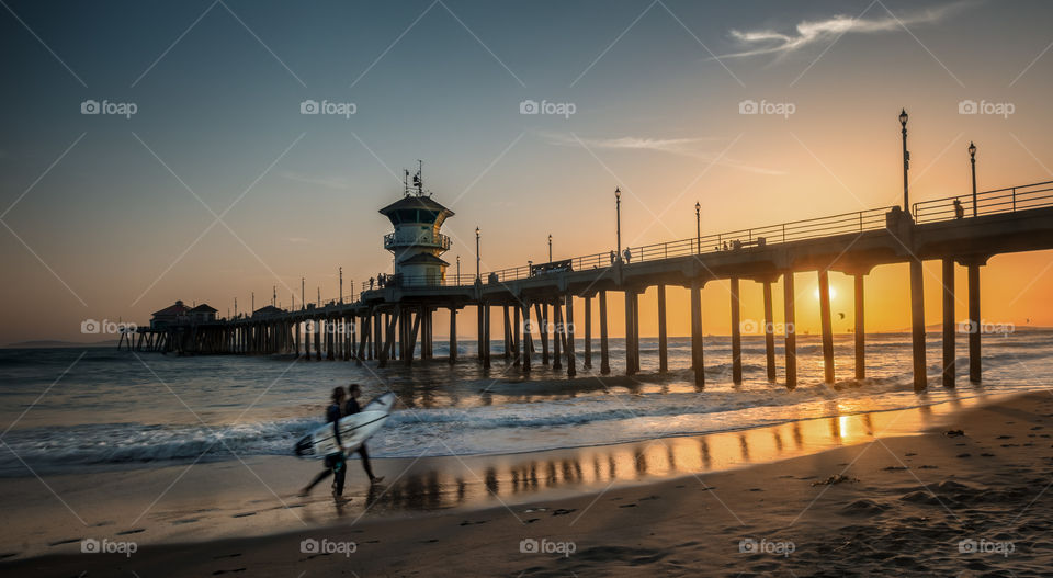 Sunset surf at Huntington Beach