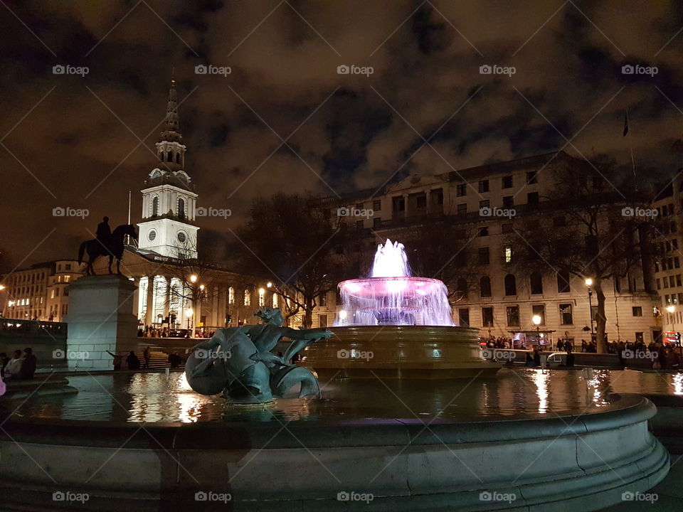 Magic evening in Trafalgar Square. London. UK.