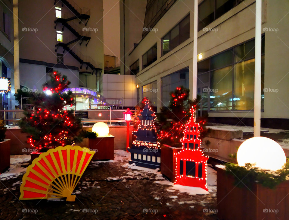 Moscow in the evening.  New Year street decorations.  Christmas composition