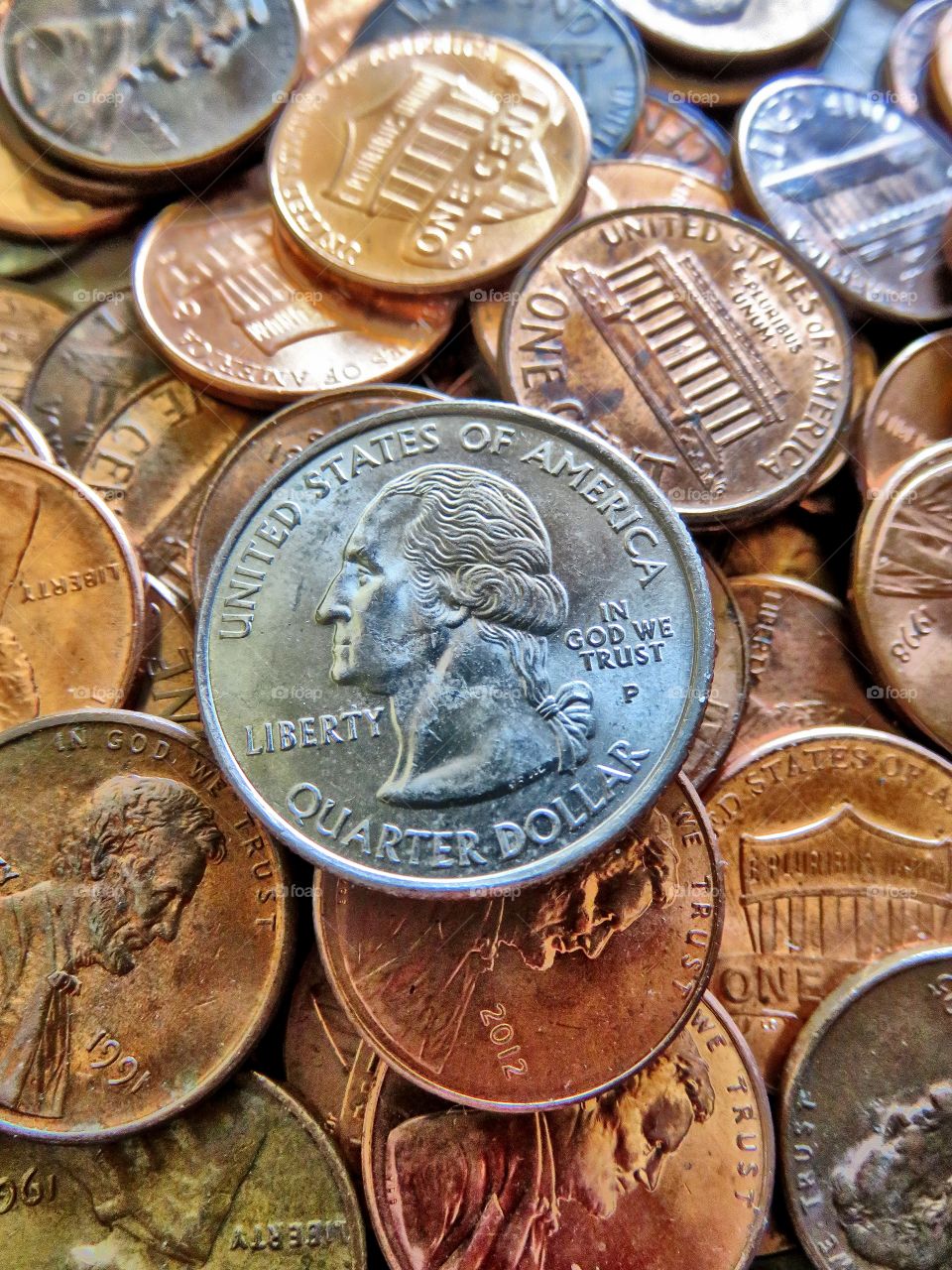 Full frame of Us coins