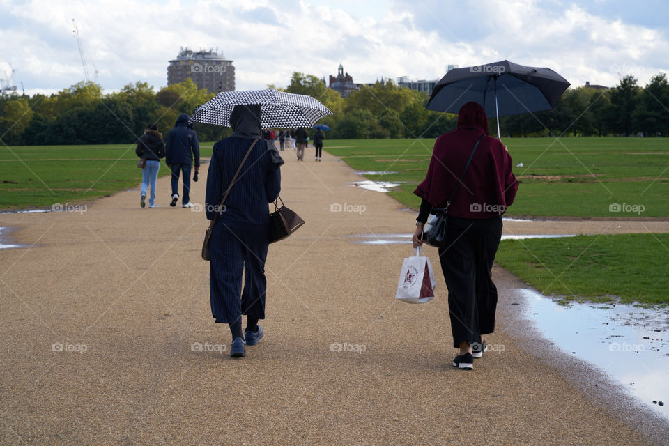 Autumn raining day at the park