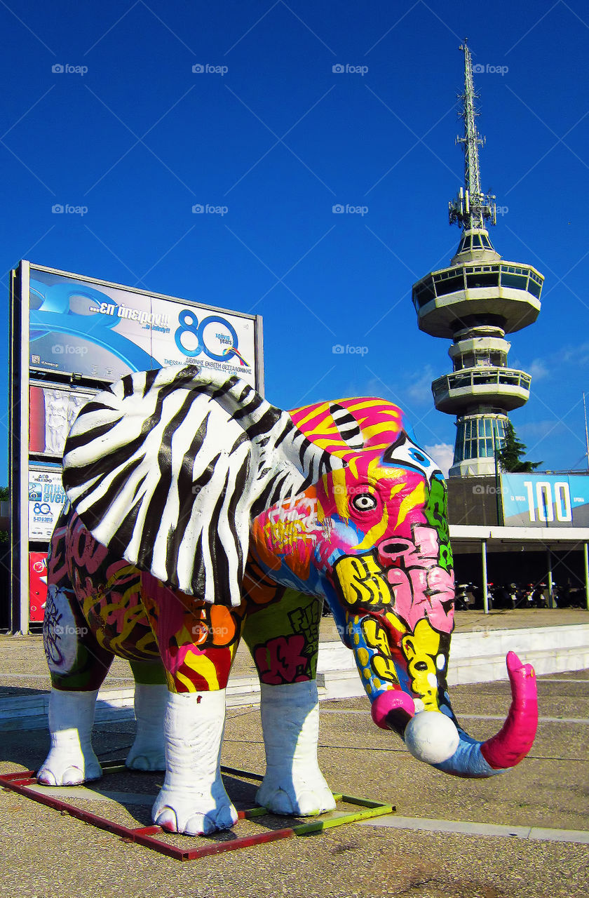 A painted elephant. welcomes you at the entrance of Thessaloniki's (Greece) 80th International Fair. (80η Διεθνής Έκθεση Θεσσαλονίκης)