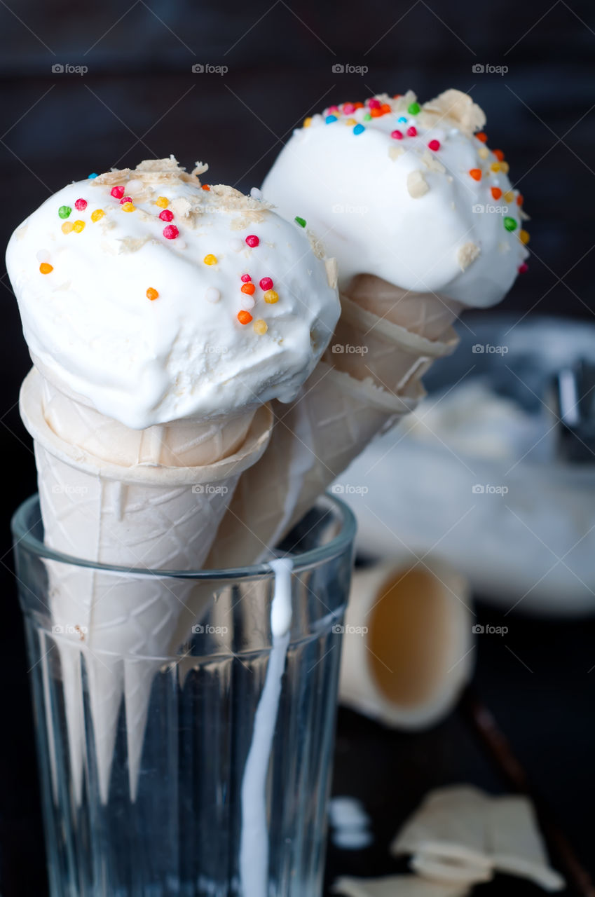 Delicious summer ice cream cones side by side