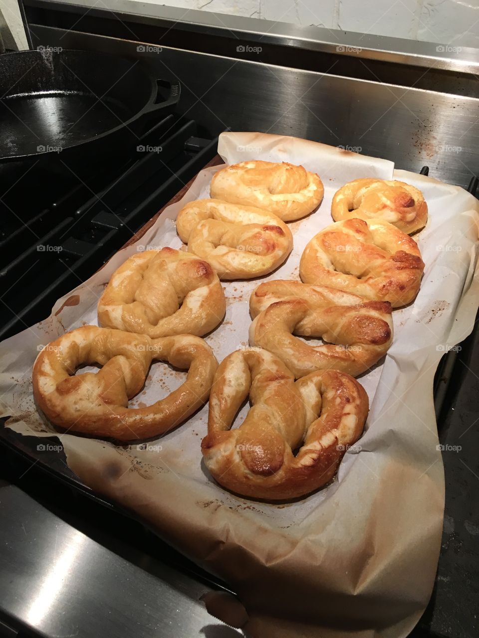 Homemade soft pretzels.