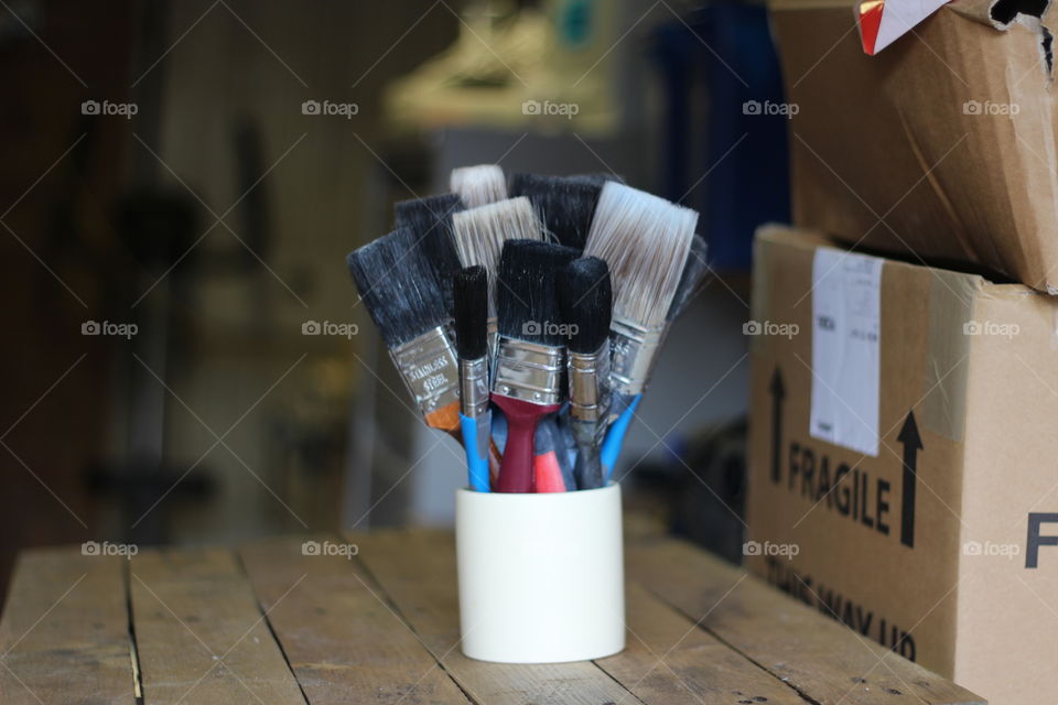 Brush kit on table