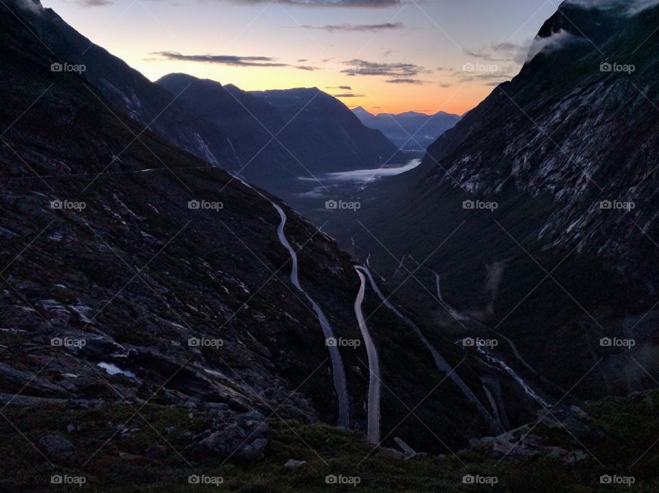 Sunset over trollstigen. At the top of the hairpin bends climbing up from the isterdalen valley.