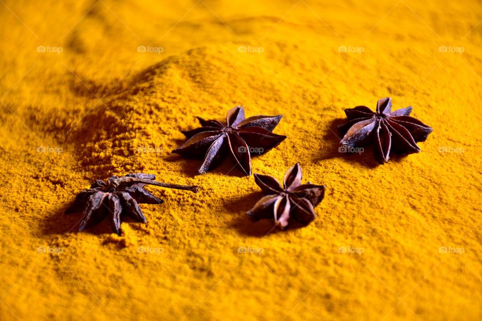 star anise in turmeric powder