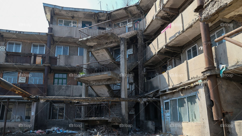 residential building ruins