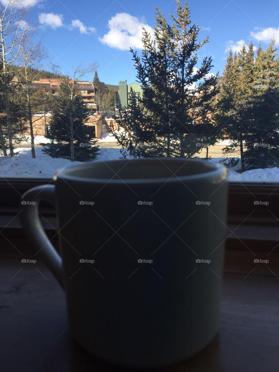 Coffee mug inside in the snow