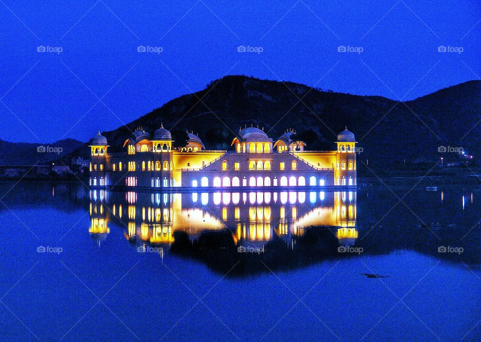 Water Palace Reflection, Ja Mahal, Man Sagar Lake, Jaipur, India . Water Palace, Ja Mahal, Man Sagar Lake, Jaipur, India 