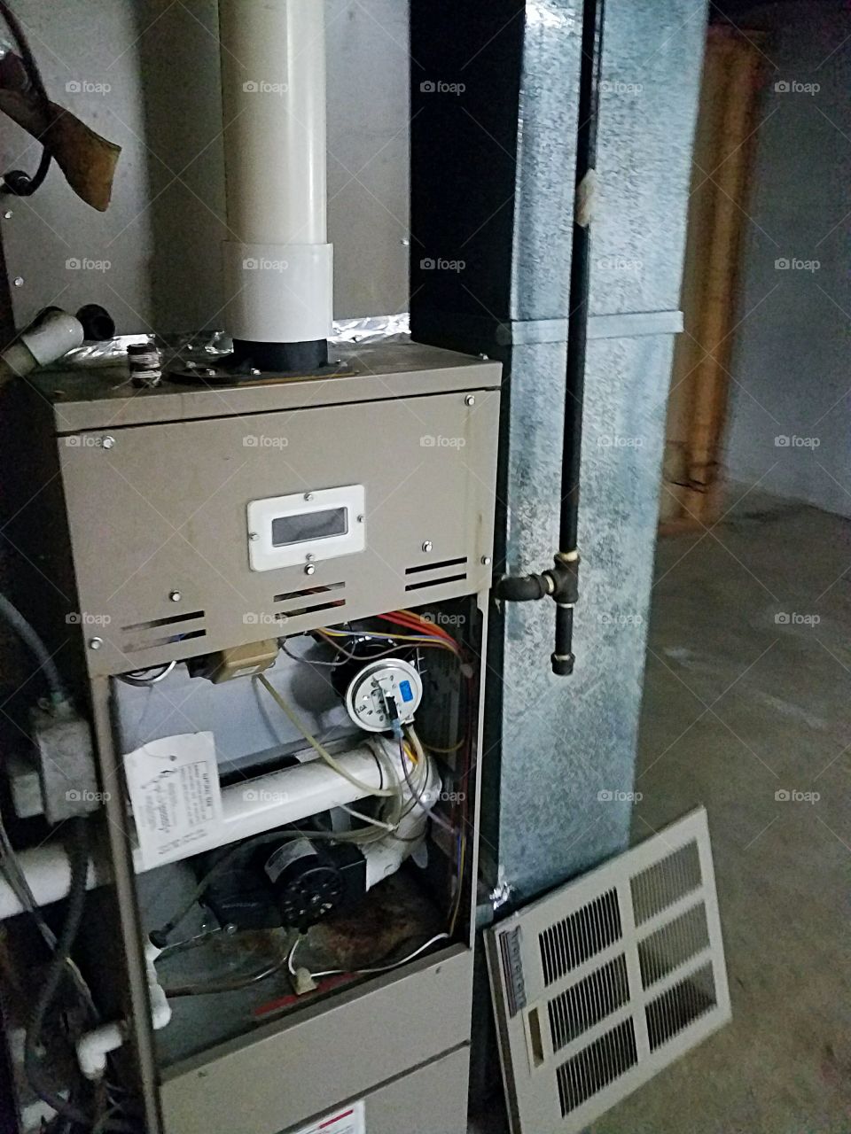 furnace with the front cover off