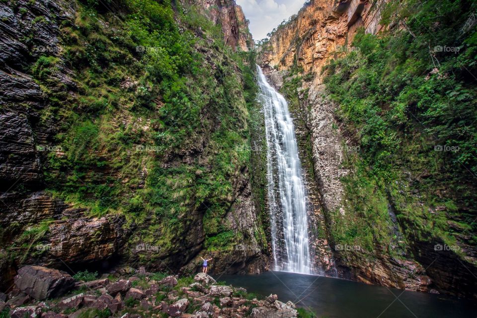 Admiring the waterfall