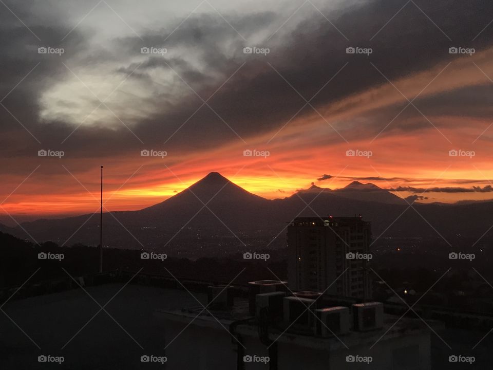 Volcano sunset view