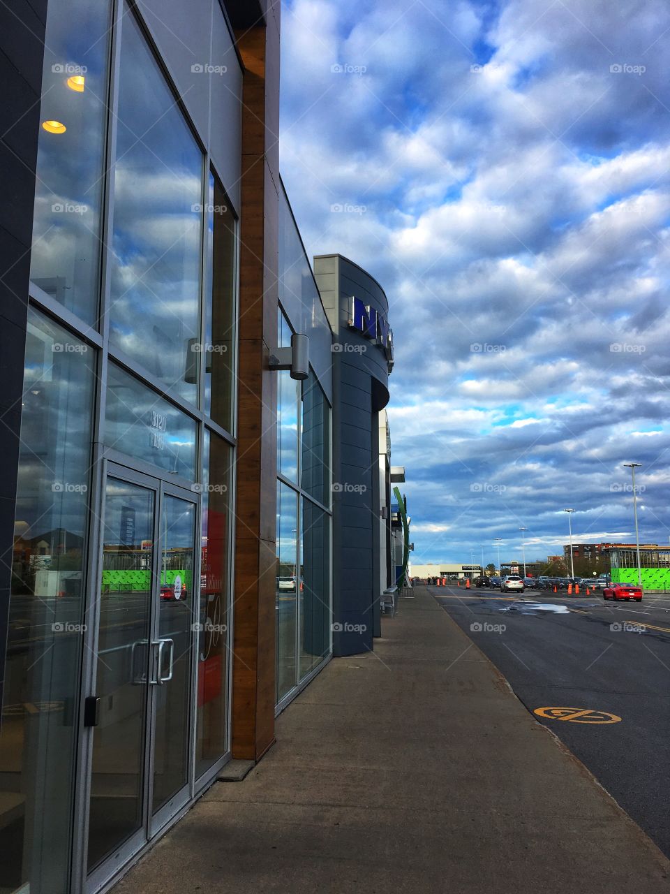 Strip mall and cloudy skies 
