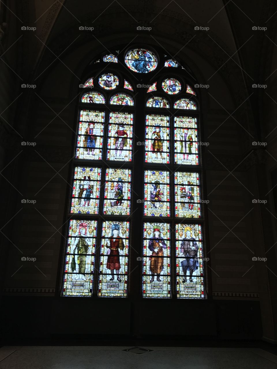 Inside the window panel of the Rijkmuseum in Amsterdam 