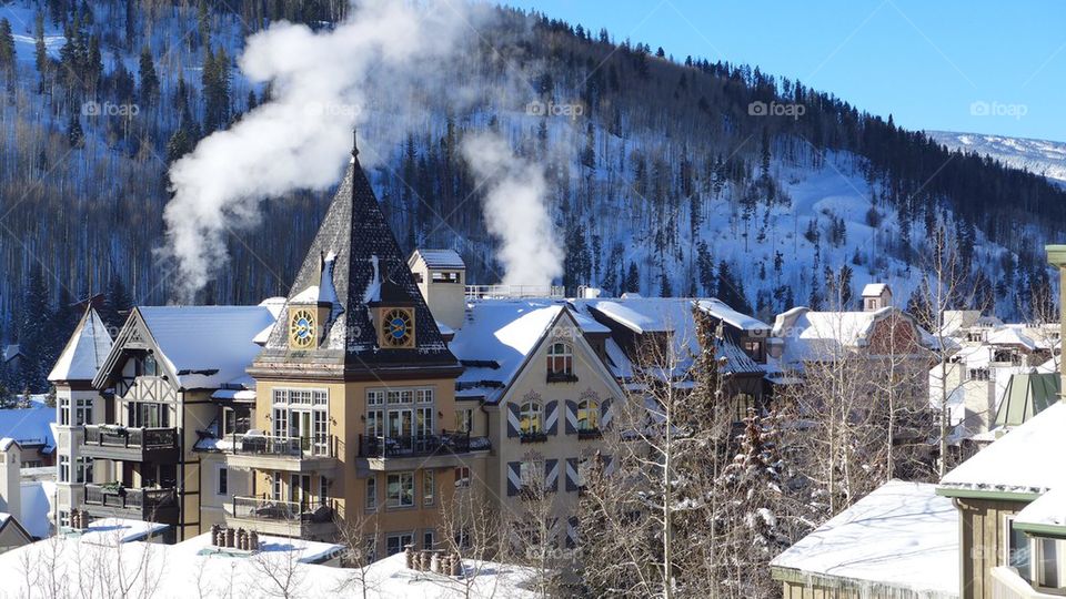 Winter fine lodging by the mountain