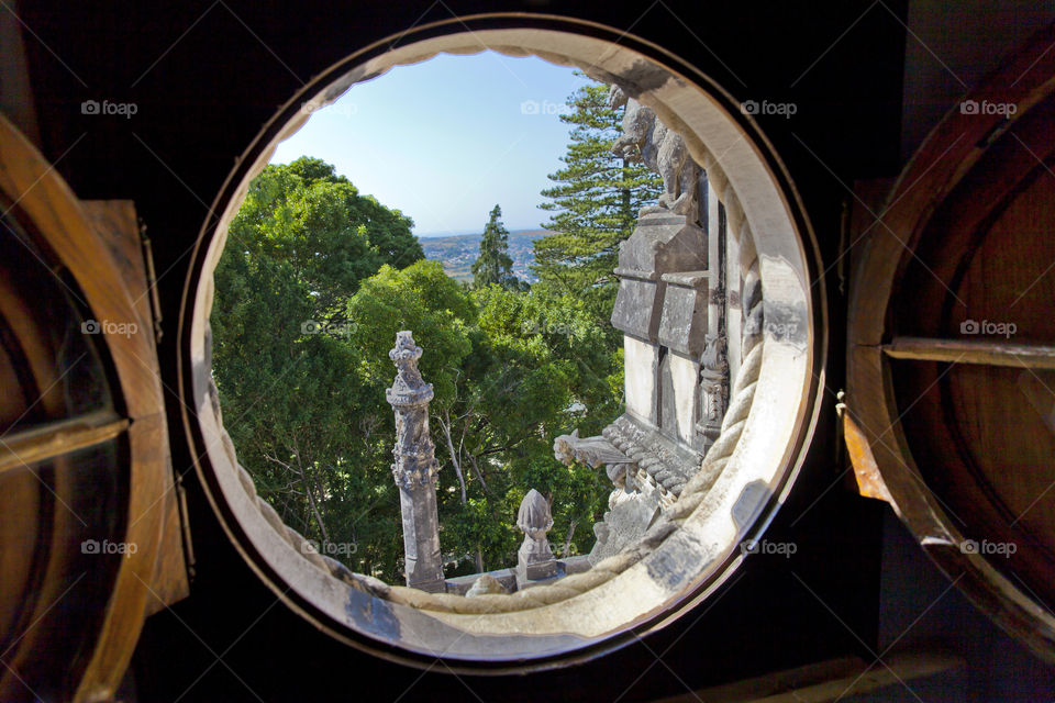 Window view. Green park in Sintra, Portugal.