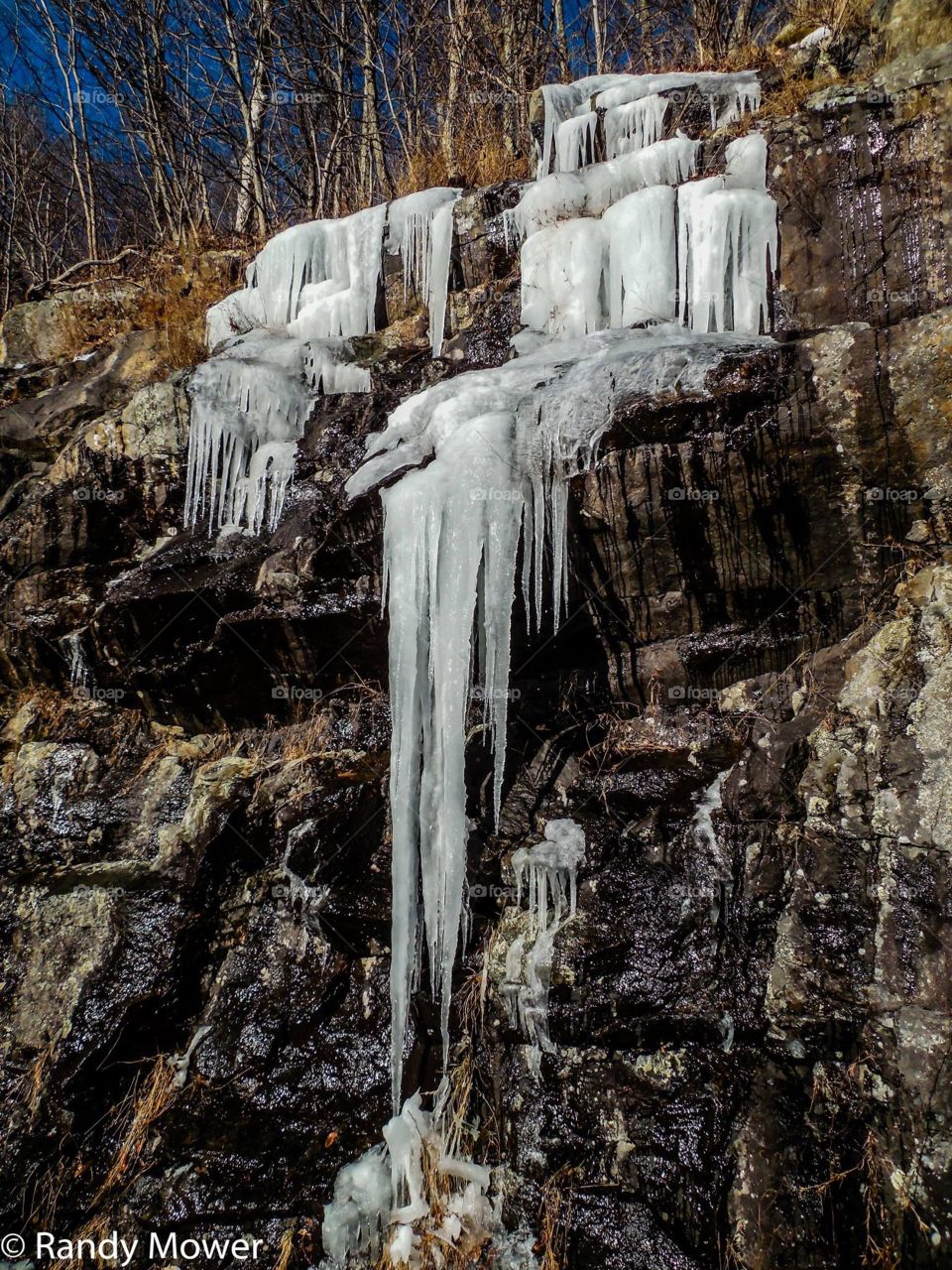 Frozen "waterfalls" in the mountains along skyline drive