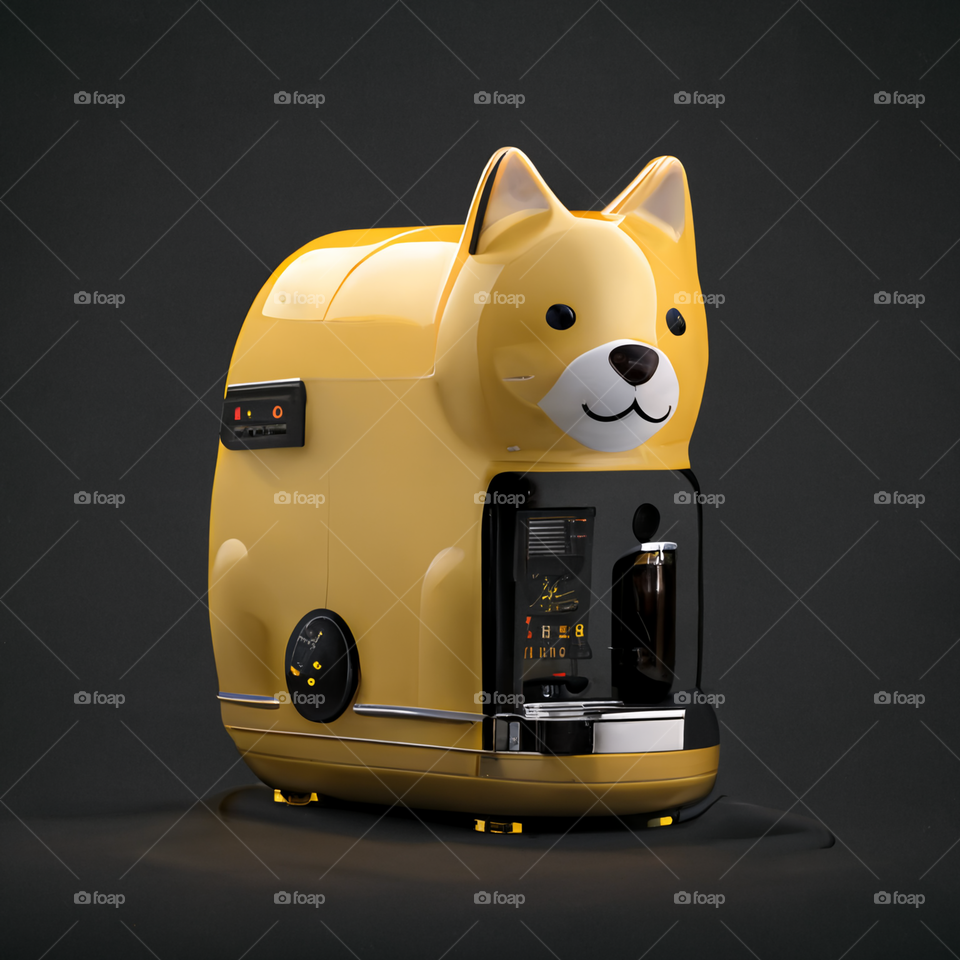 a coffee machine with appearance of yellow Shiba in dog