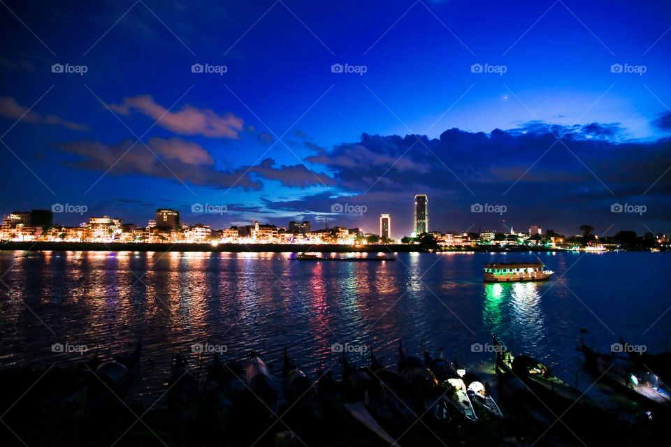 The river at night . This photo shooting at the night time in Phnom Penh, Cambodia 