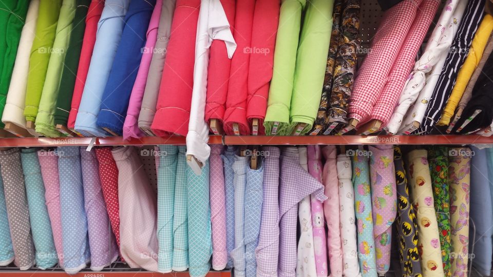 Multi-colored fabric on shop