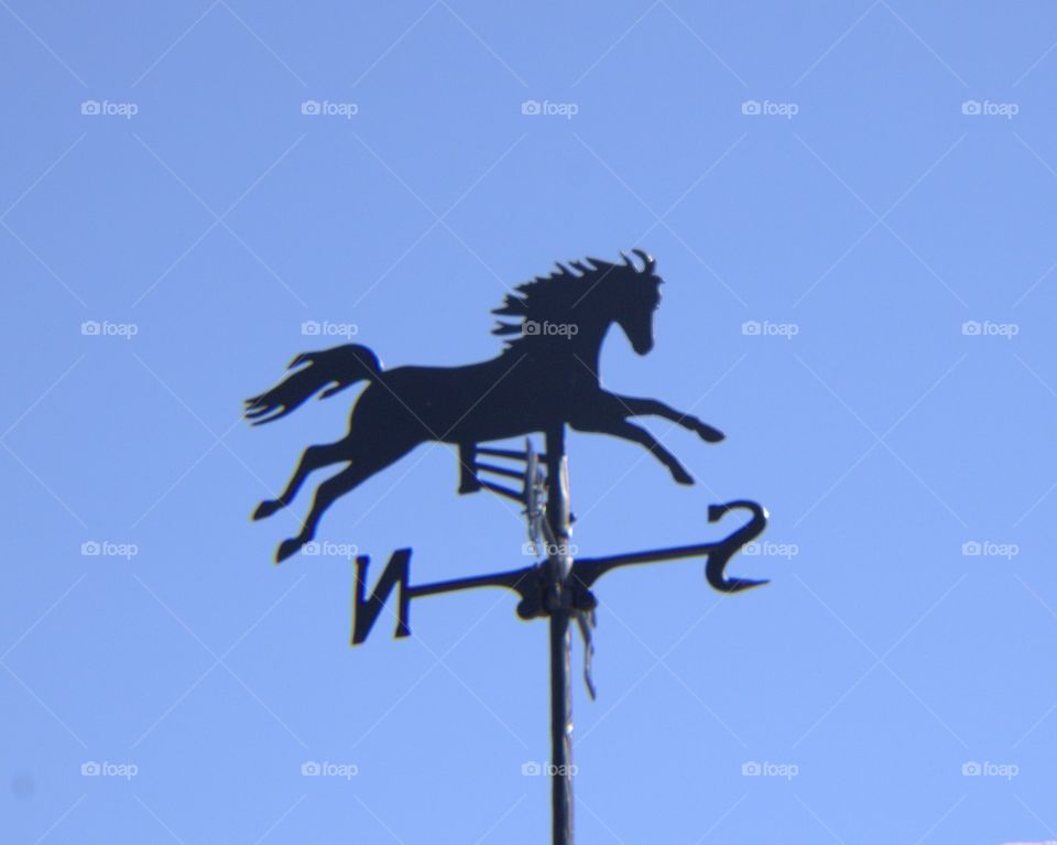 Black Horse Weathervane Against a Blue Sky