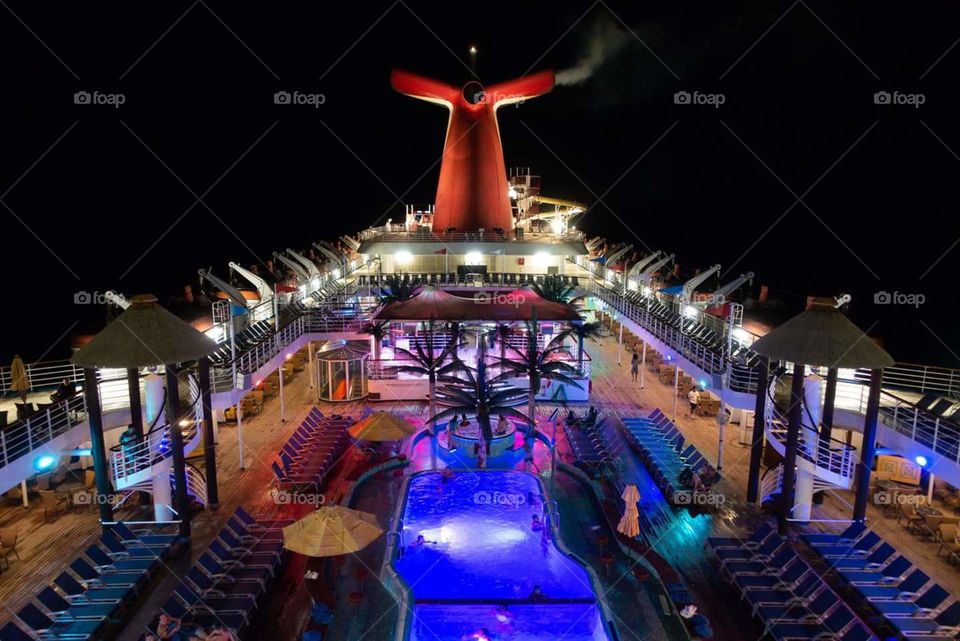 cruise ship at night