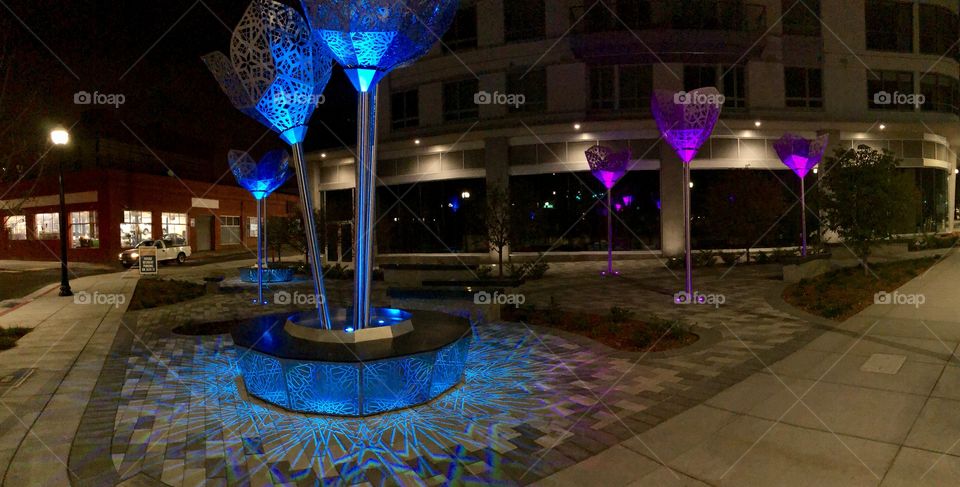 A panorama of a new industrial art park in front of some new apartment complex on 27th and broadway going towards the 7-11 on Harrison in Oakland CA.