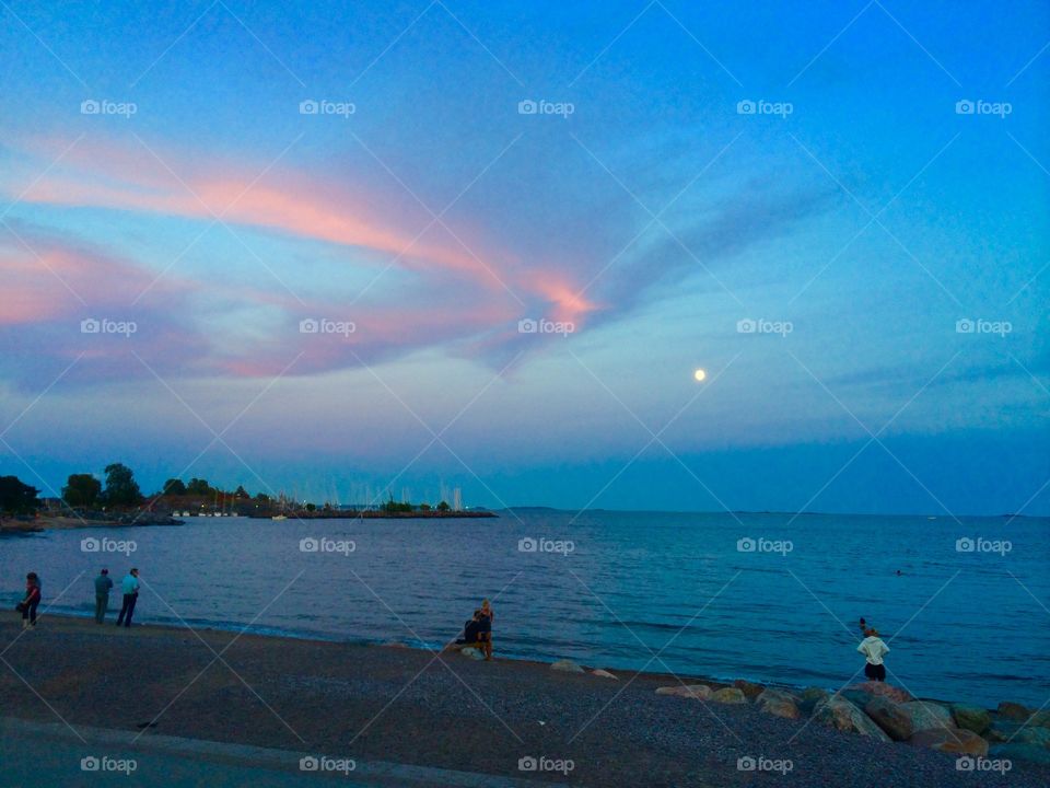Sky & sand. sunset and full moon