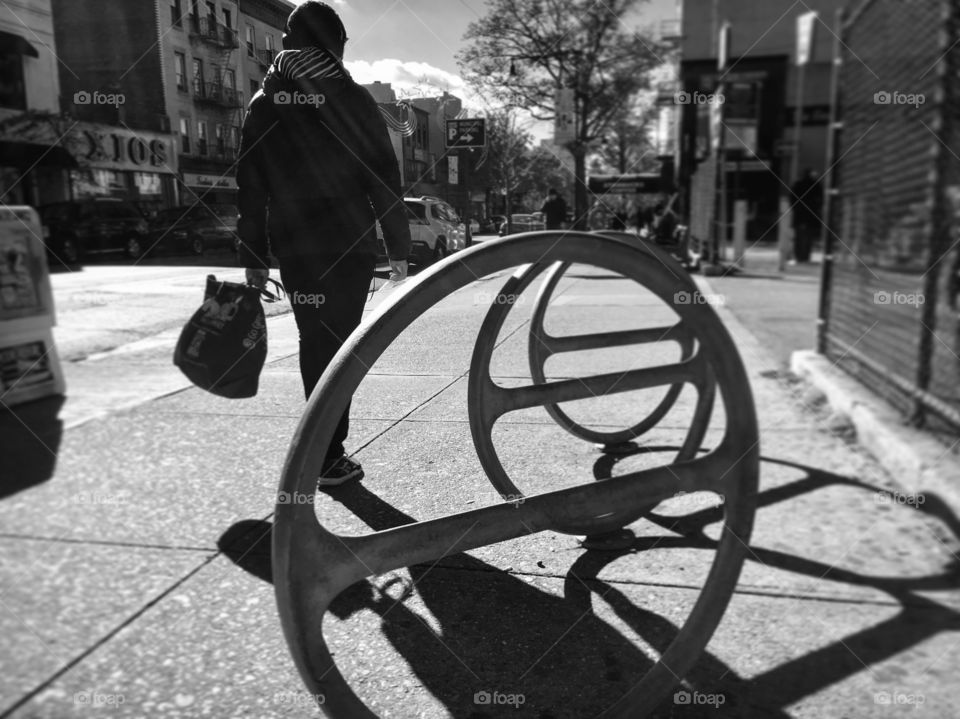 Circular Bike Racks along a Busy Main Street in Queens, New York City 