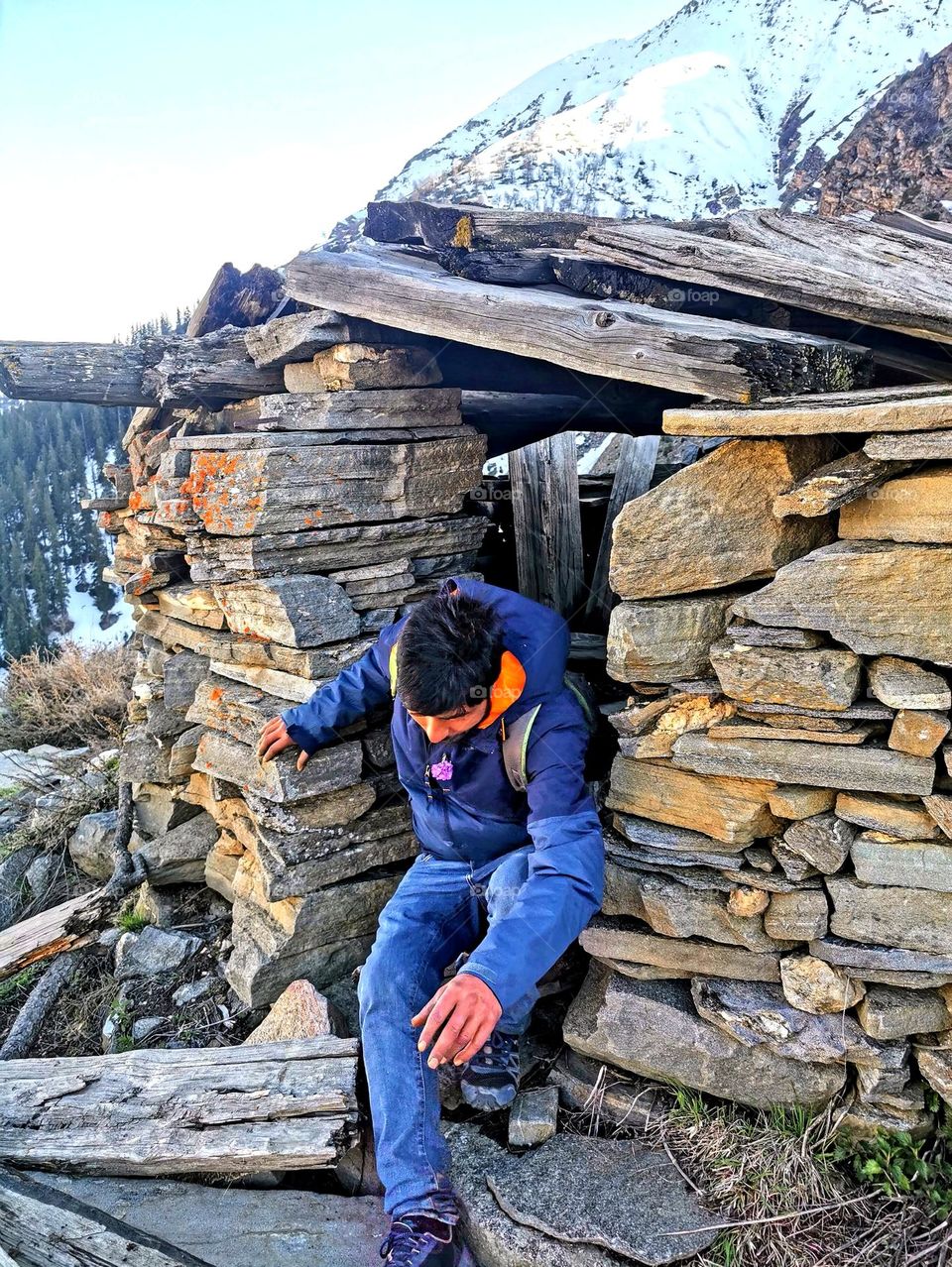 Hiking through the top of mountain