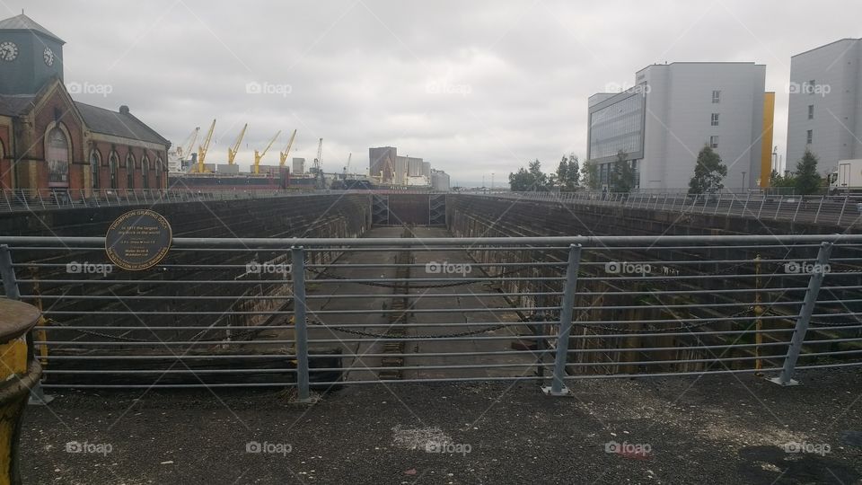 a view of the dry dock in Belfast