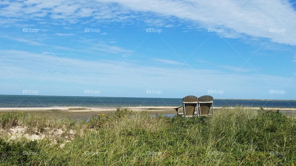 2 chairs overlooking water Nantucket