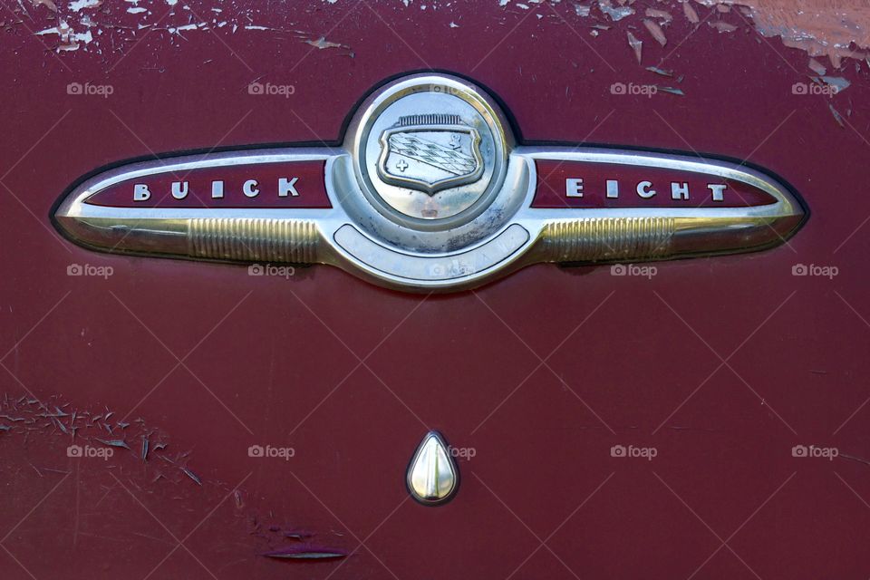 Trunk emblem on a vintage ‘53 Buick Special two-door hard-top
