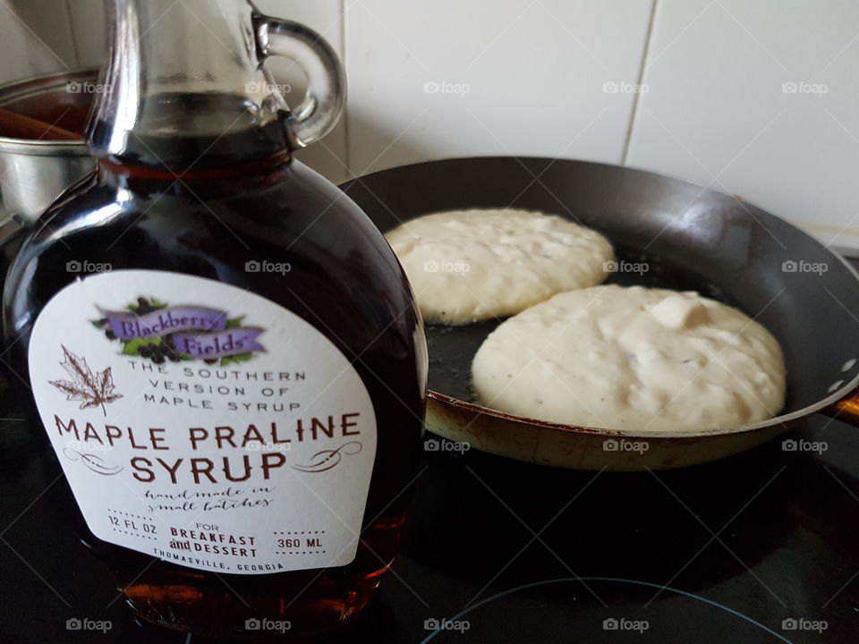 Pancake and maple syrup