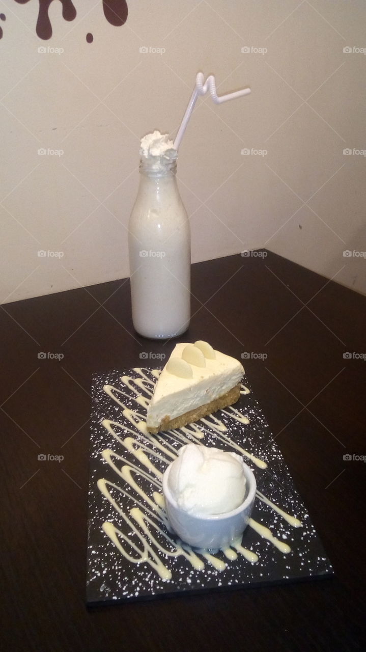 white chocolate buttons cheese and white chocolate milkshake