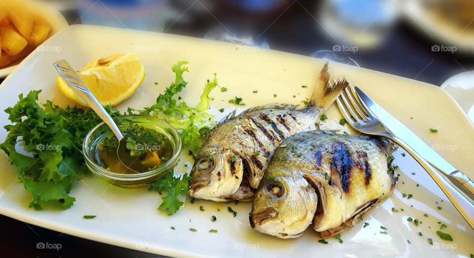 Grilled fish on a plate