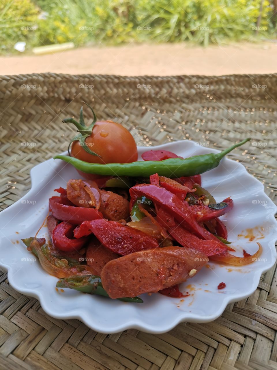 yummi.sausages  and chili peper and bellpeper