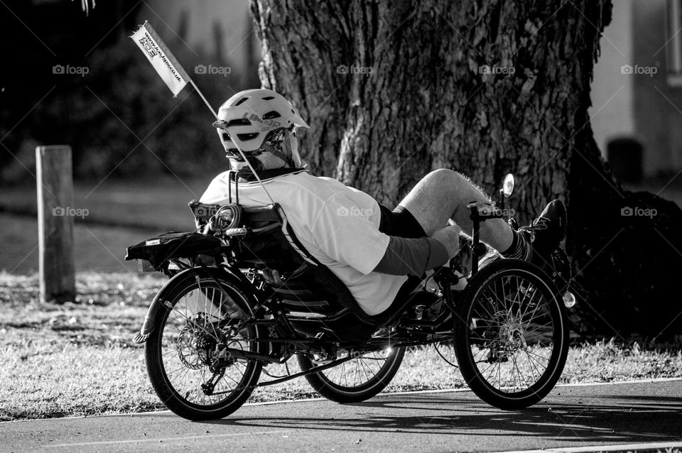 Recumbent bicycle! riding along the Swan River.