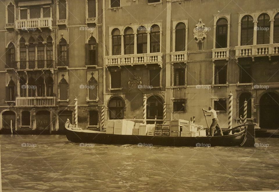 Vintage Gondola Ride Shipment Worker Venice Canals Italy