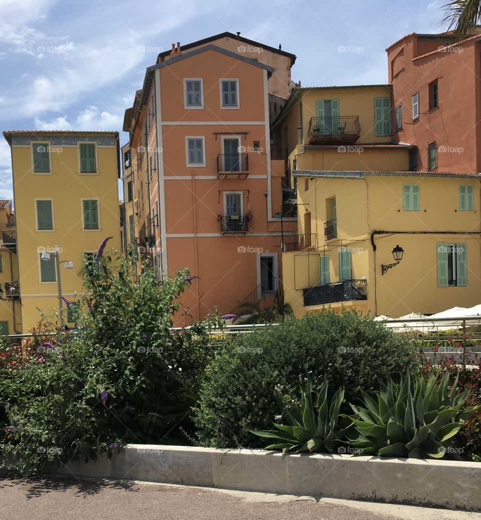 Italian style old houses in French Riviera city