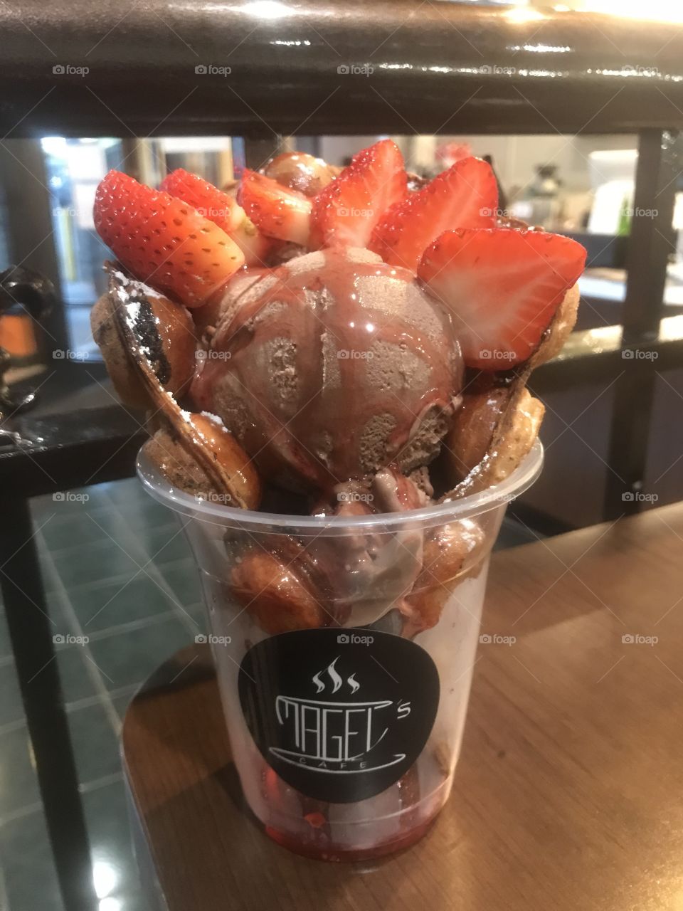 Chocolate strawberry bubble waffle!!